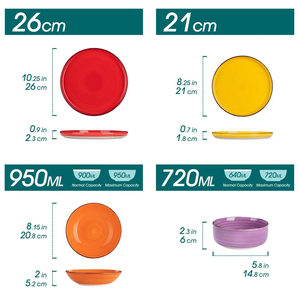 Vancasso Ceramic Tableware Set 24 Piece Mix-Color Hand-painted Spirals Pattern - Our Families Kitchen
