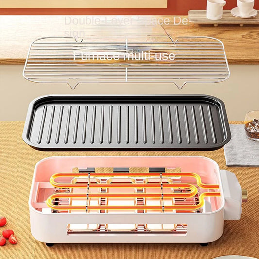 Electric Smoke-free Indoor Barbecue Grill, Detachable Board, Adjustable Temperature, Portable - Our Families Kitchen