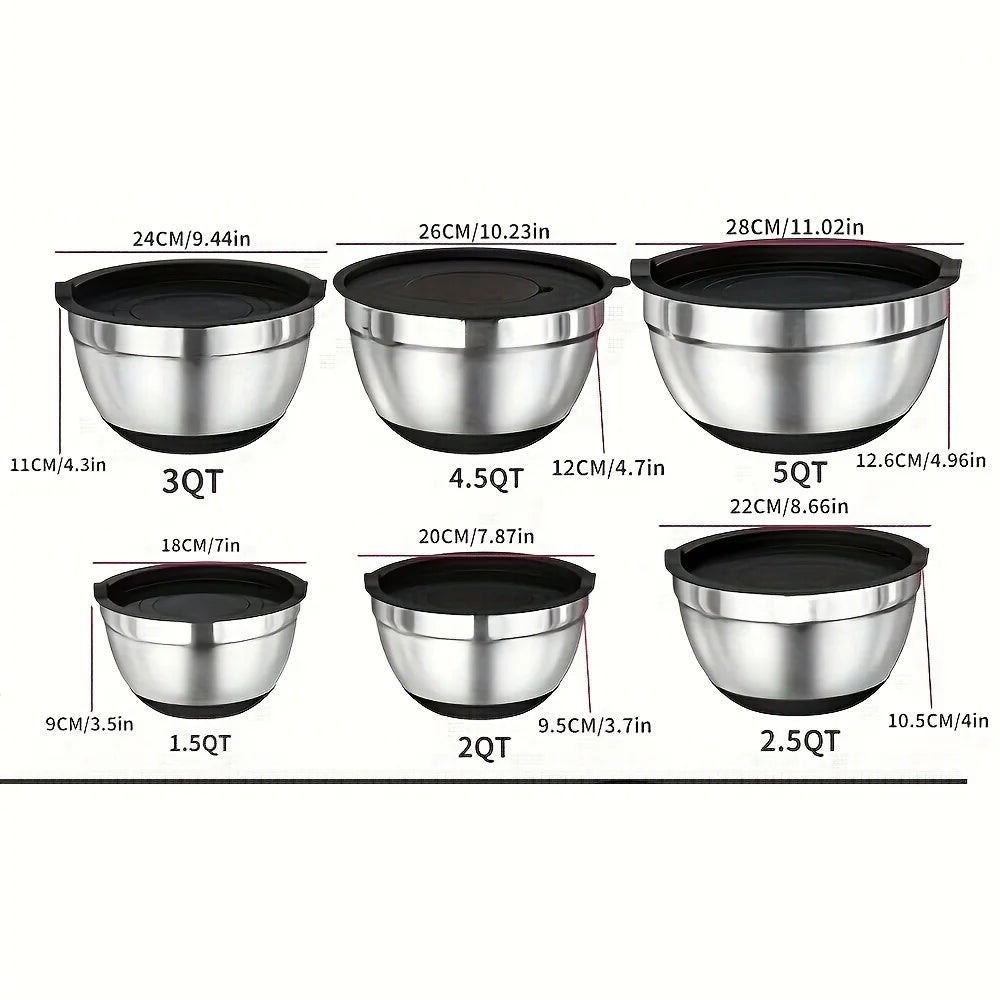 17pcs, Stainless Steel Mixing Bowl Set Mixing Bowls With Lids Grater Attachment - Our Families Kitchen