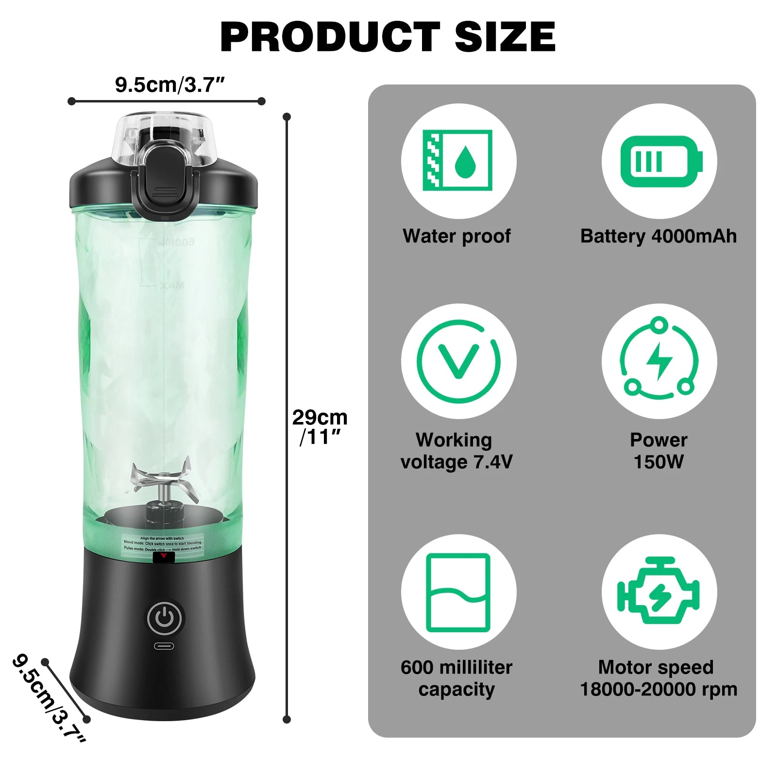 600ml Portable Mini ,USB Rechargeable Small Smoothie Blender, Large Capacity Travel , Blends Ice - Our Families Kitchen