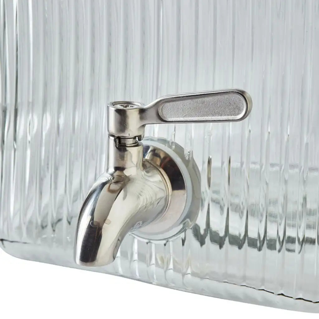 2 Gallon Ribbed Clear Glass Beverage Dispenser with Lid for Cold Drinks
