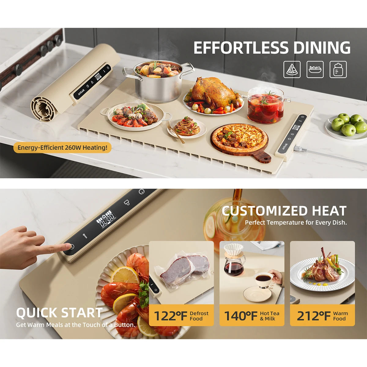 Aoran, Adjustable Temperature Folding Heating Pad, Silicone Quick Heating Plate - Our Families Kitchen