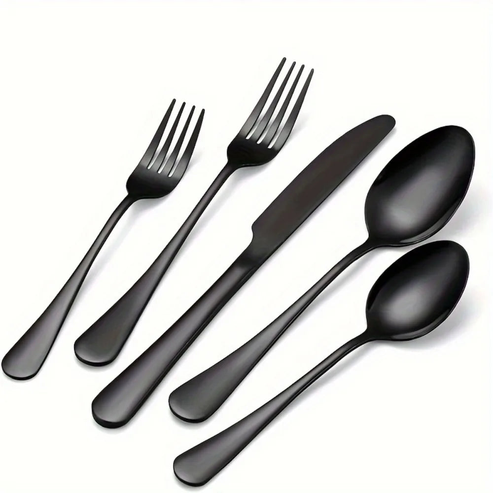 60pcs Black Stainless Steel Flatware Set, For 12