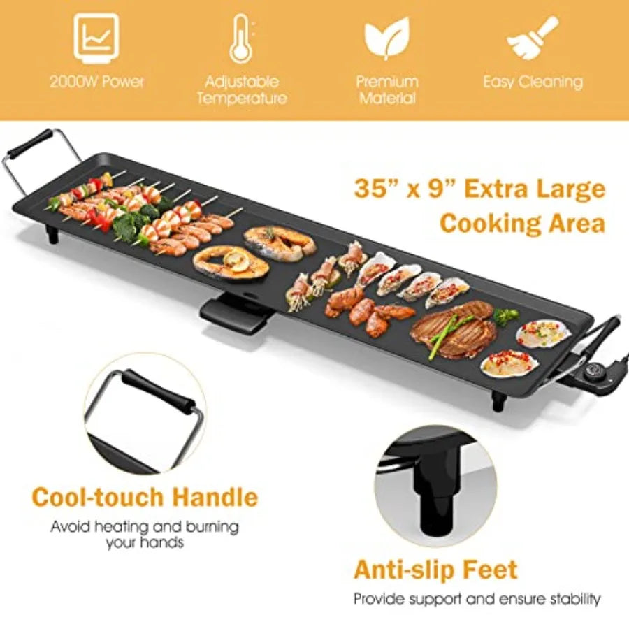 Electric Teppanyaki Grill BBQ Nonstick Extra Large Griddle, Countertop Grill