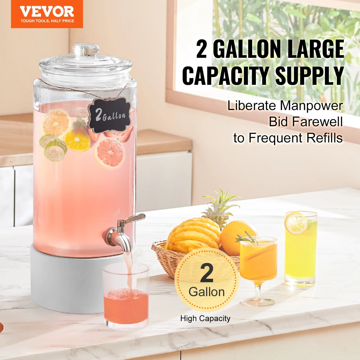 VEVOR Beverage Dispenser 2 Gallon with Stainless Steel Spigot r Dispenser for Restaurants Parties