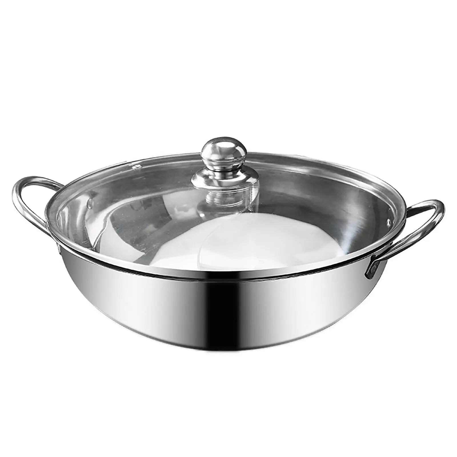Stainless Steel Double-flavor Hot Pot - 5L Partitioned Cookware with Tempered Glass Lid - Our Families Kitchen