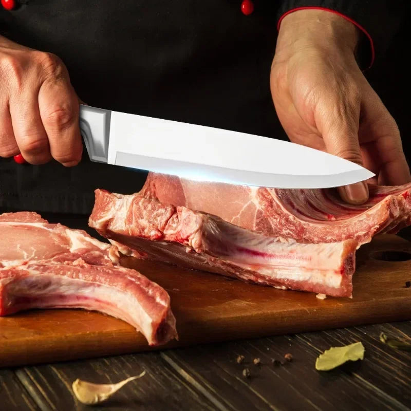 9pcs Stainless Steel Sharp Non-Stick Coated Chef Knives with Sharpener - Our Families Kitchen