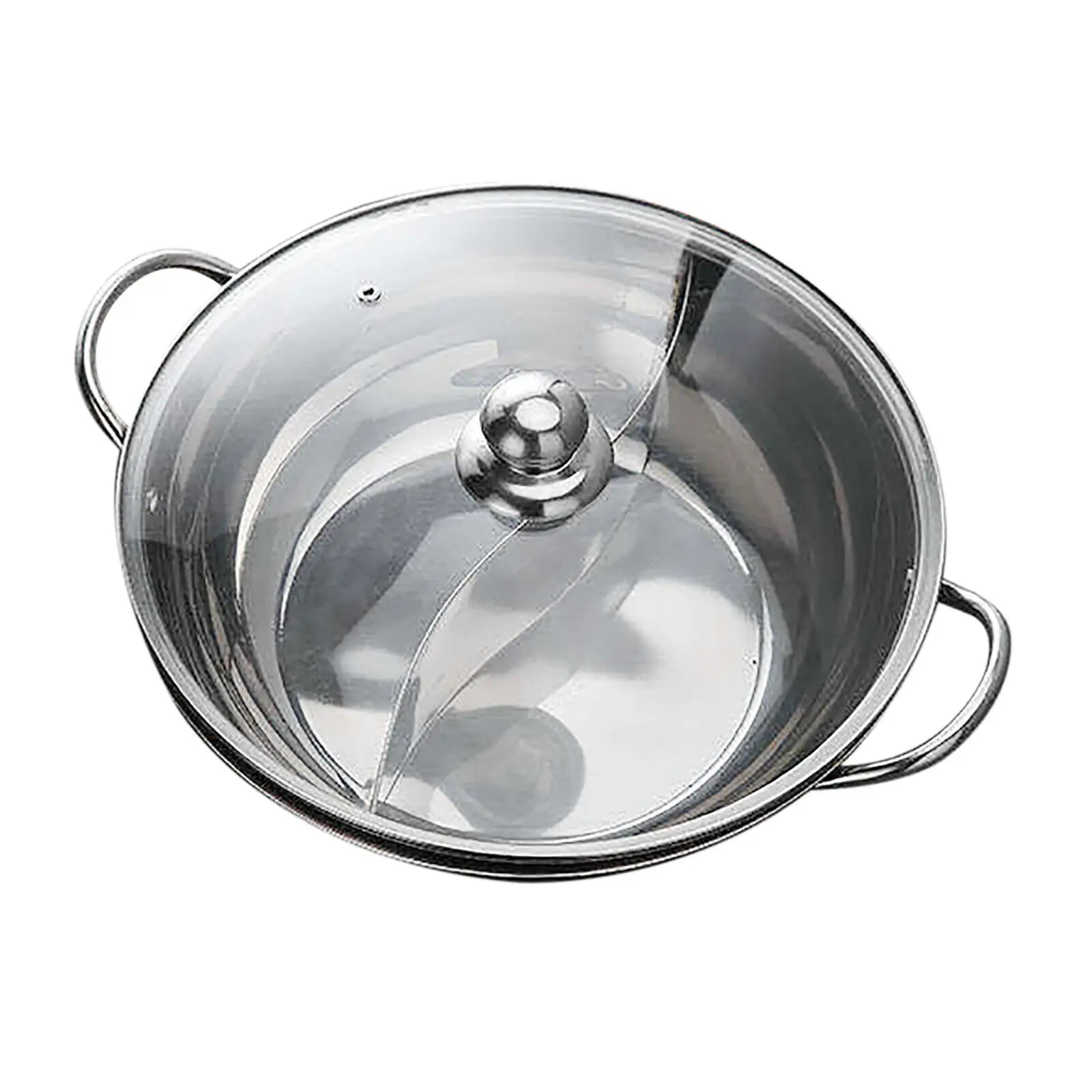 Stainless Steel Double-flavor Hot Pot - 5L Partitioned Cookware with Tempered Glass Lid - Our Families Kitchen