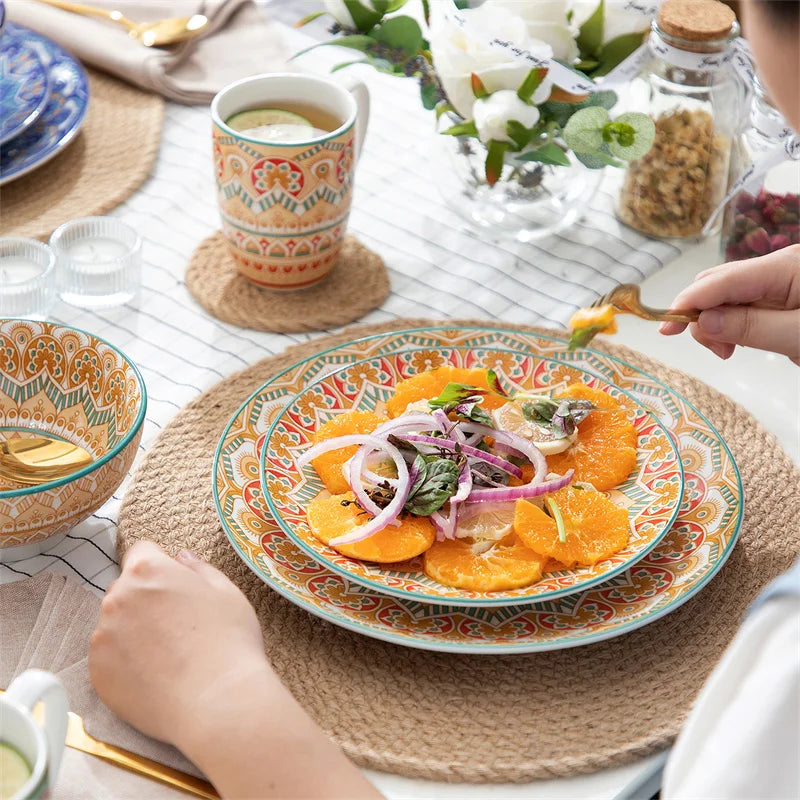 16Pcs Ceremic Porcelain Dinnerware Set Bohemian Mandala Patterned - Our Families Kitchen