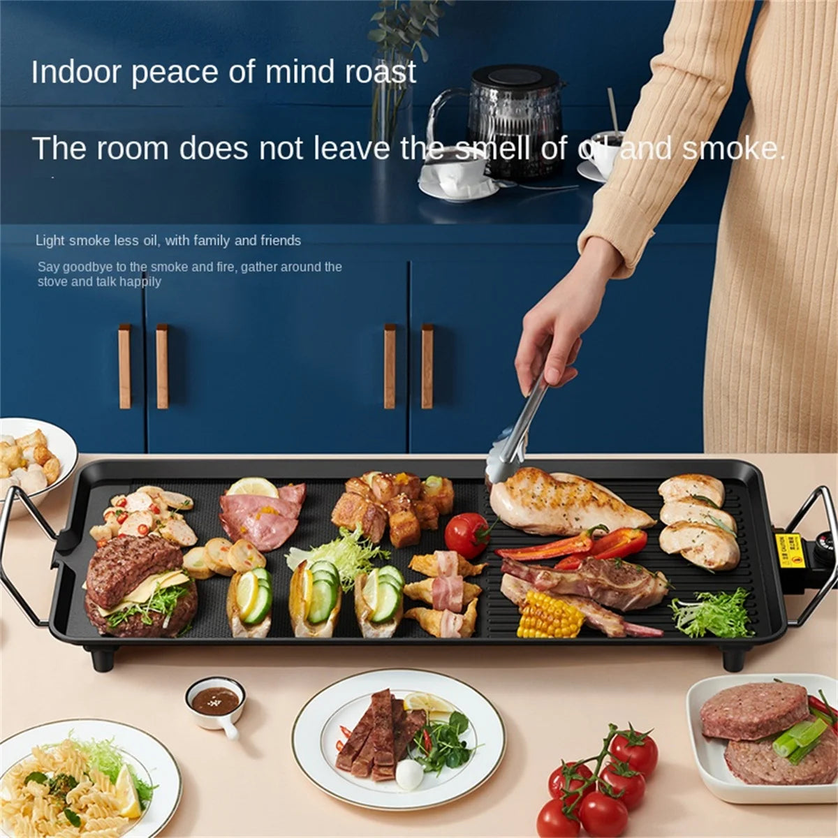 Non Stick Electric Grill, Smokeless, 5 Levels Adjustable Temperature
