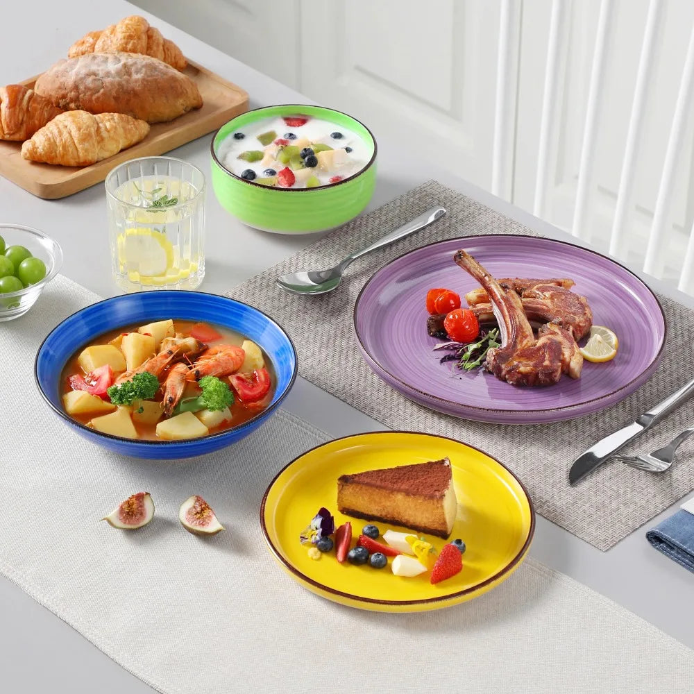 Vancasso Ceramic Tableware Set 24 Piece Mix-Color Hand-painted Spirals Pattern - Our Families Kitchen