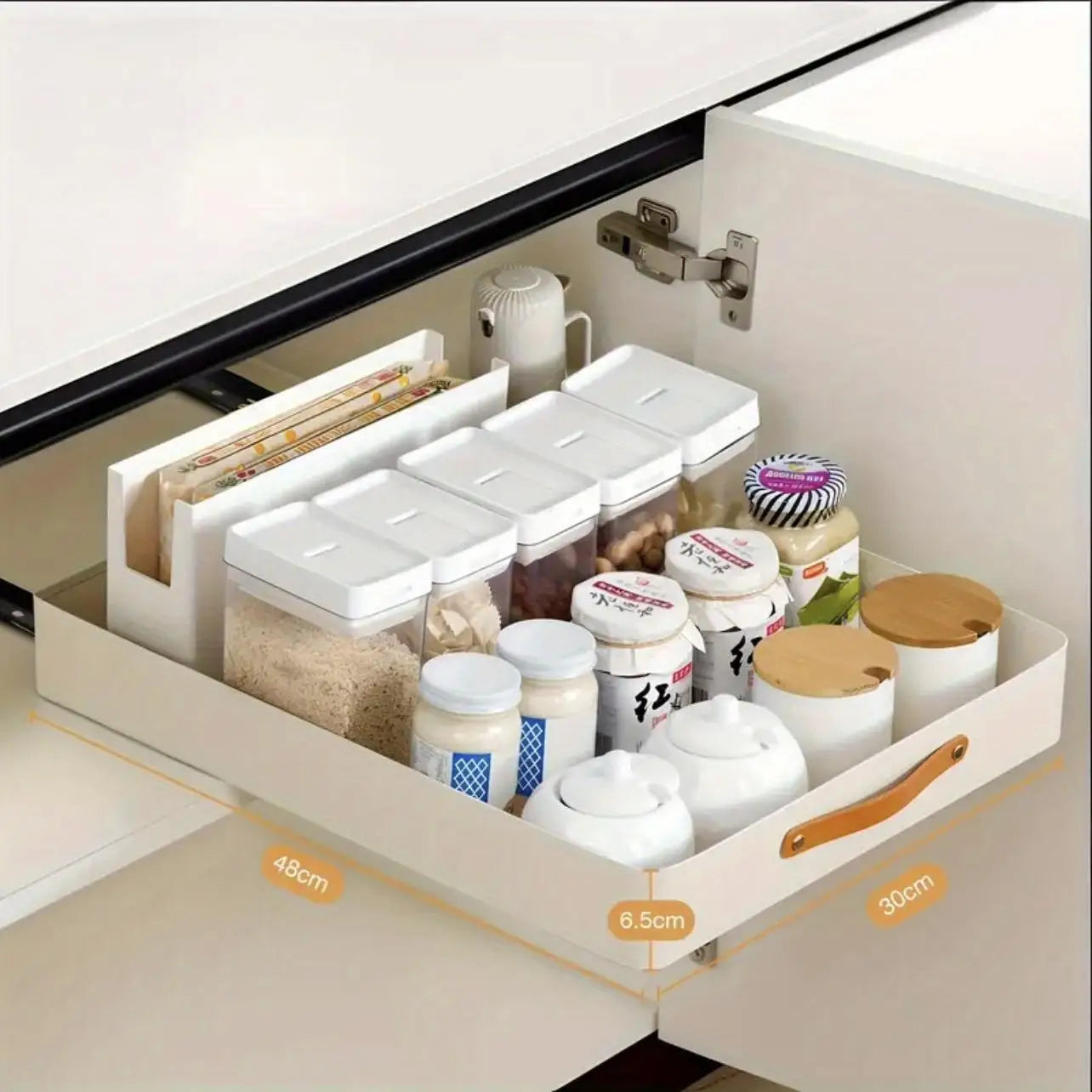Pull out Cabinet Organizer Fixed with Adhesive Nano Film, Heavy Duty Shelves Drawer Storage - Our Families Kitchen