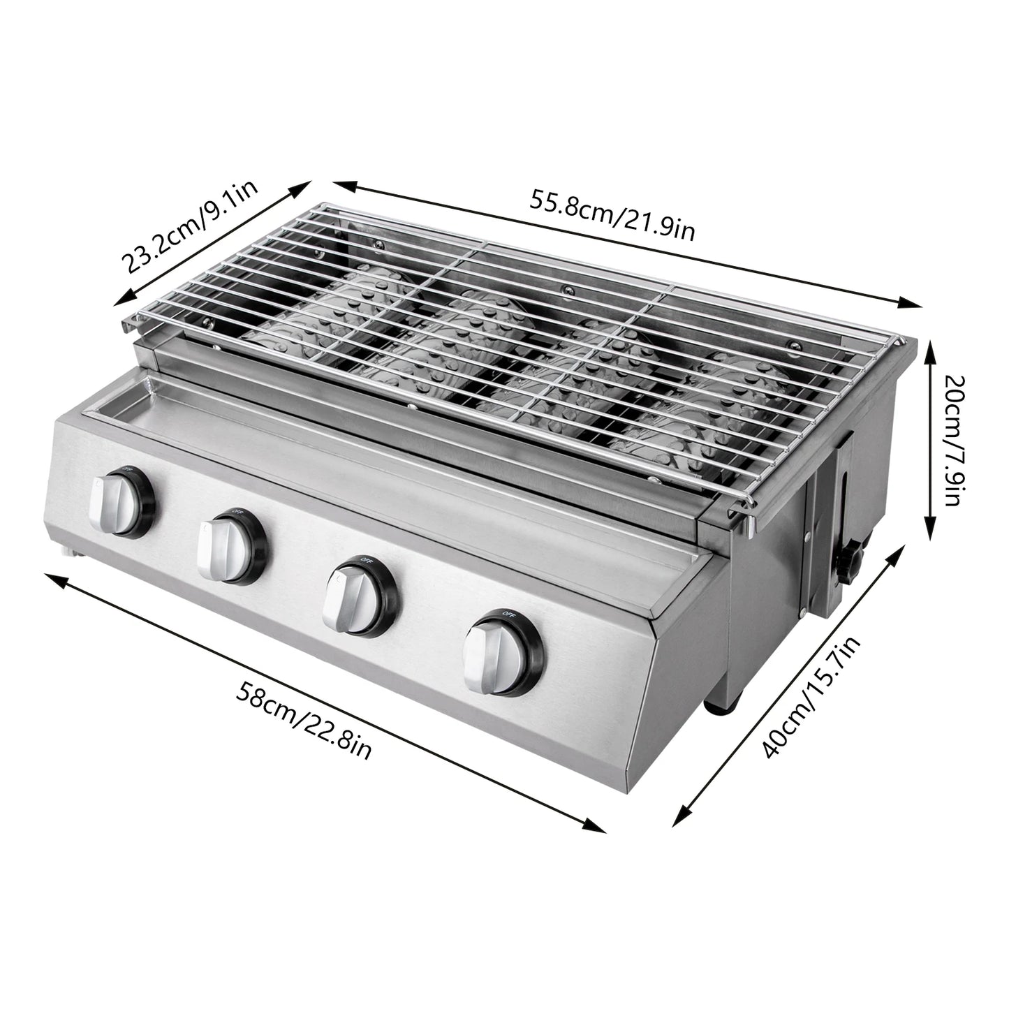 Stainless Steel Smokeless Barbecue Grill 4 Burners, Portable