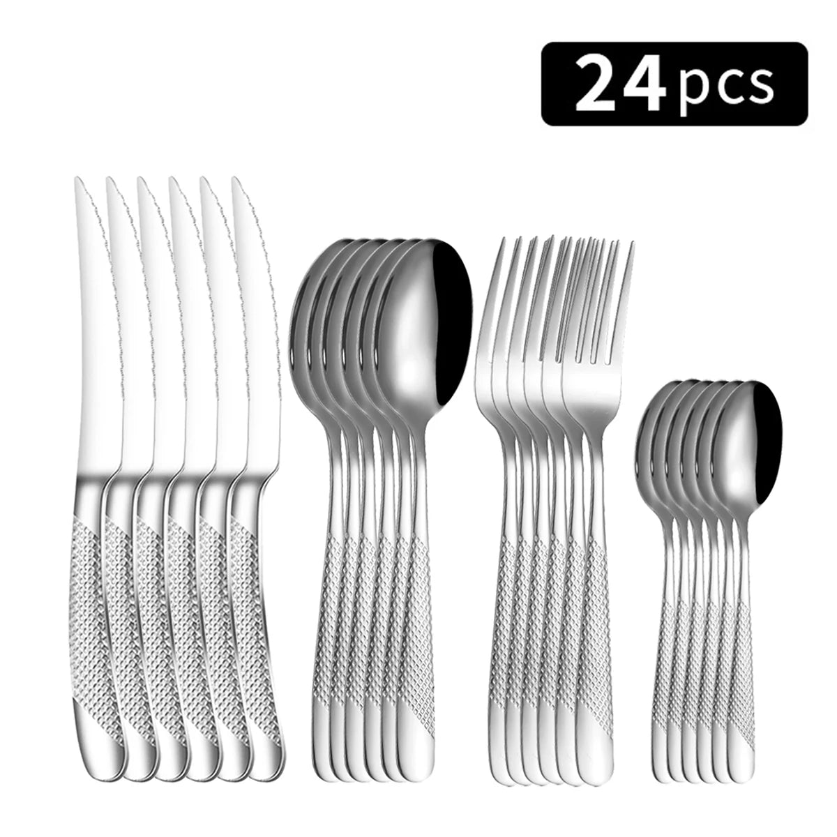24pc Stainless steel tableware star steak knife and fork dessert fork spoon