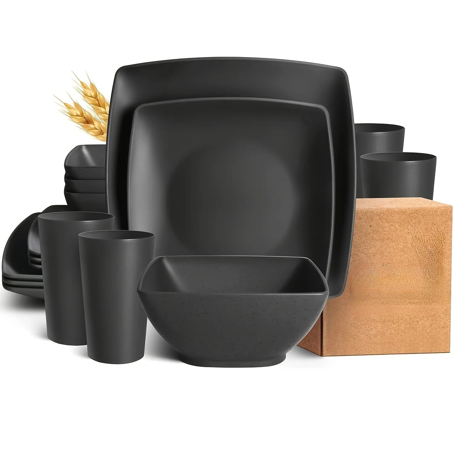 16/32Pcs Plastic Dinnerware Set -Durable Stackable Includes Dinner Plates Salad Plates Snack Bowls and Drinking Cups - Our Families Kitchen