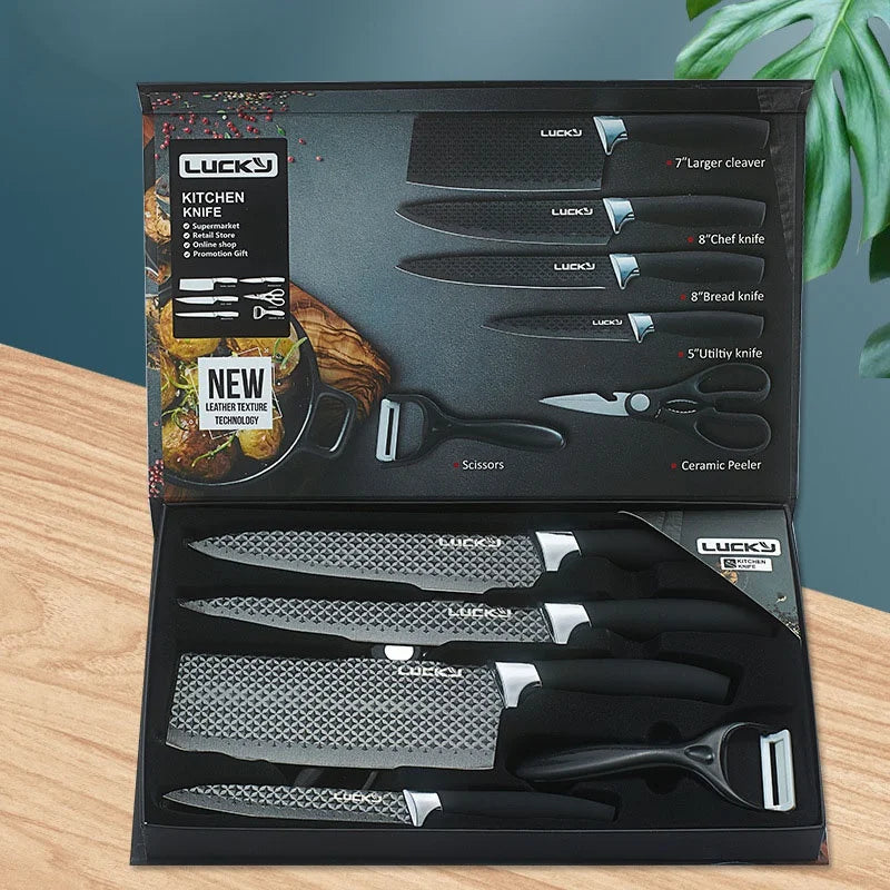 Stainless Steel Forged Chef Kitchen Knife Set Diamond Pattern - Our Families Kitchen