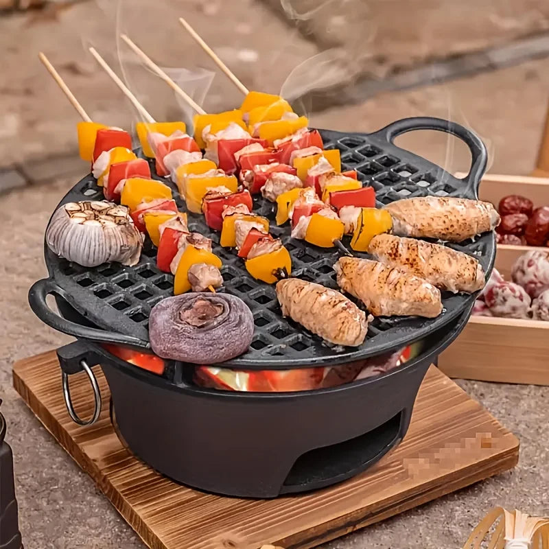 Round barbecue grill, portable camping stove, picnic barbecue party stove, family camping, desktop small charcoal barbecue grill - Our Families Kitchen