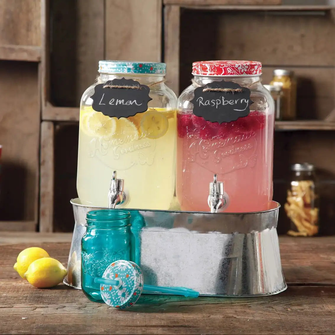 Easy Clear Beverage Dispenser Set with Ice Bucket, Chalk Board and Chalk Pencil - Our Families Kitchen