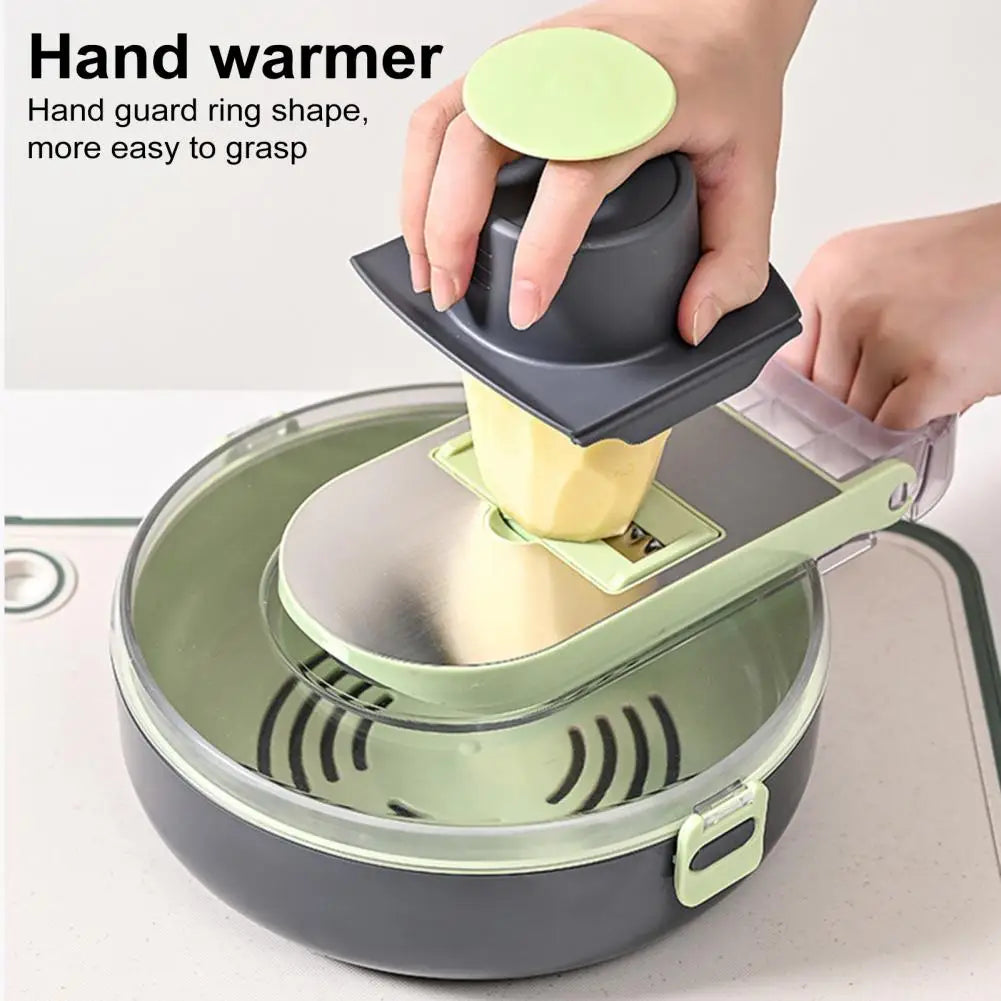Multi-purpose Vegetable Chopper with Stainless Steel Blades Draining Container 14-in-1 for Fruits - Our Families Kitchen