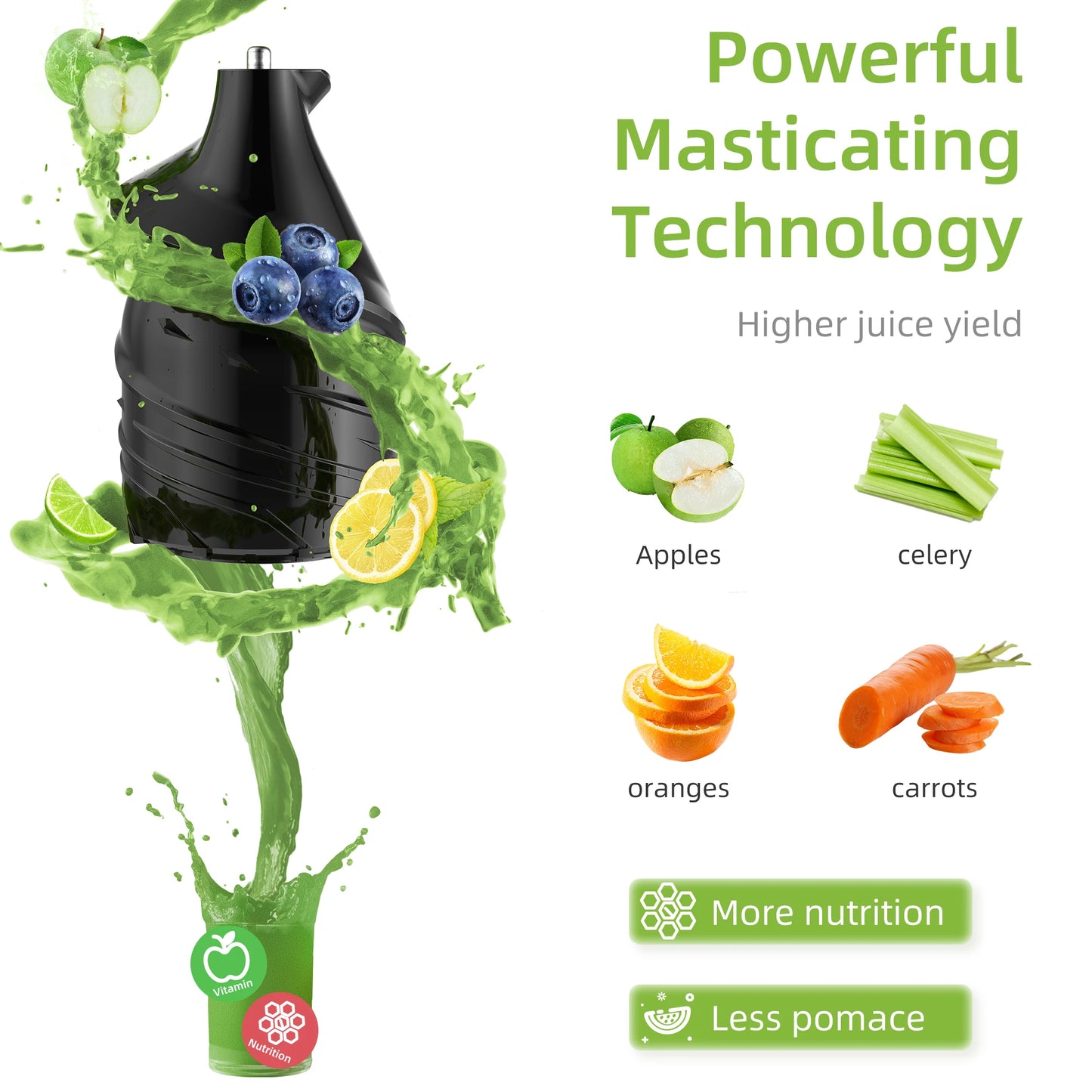 BioloMix Cold Press Juicer, Slow Masticating Juice Extractor Fits Whole Fruits