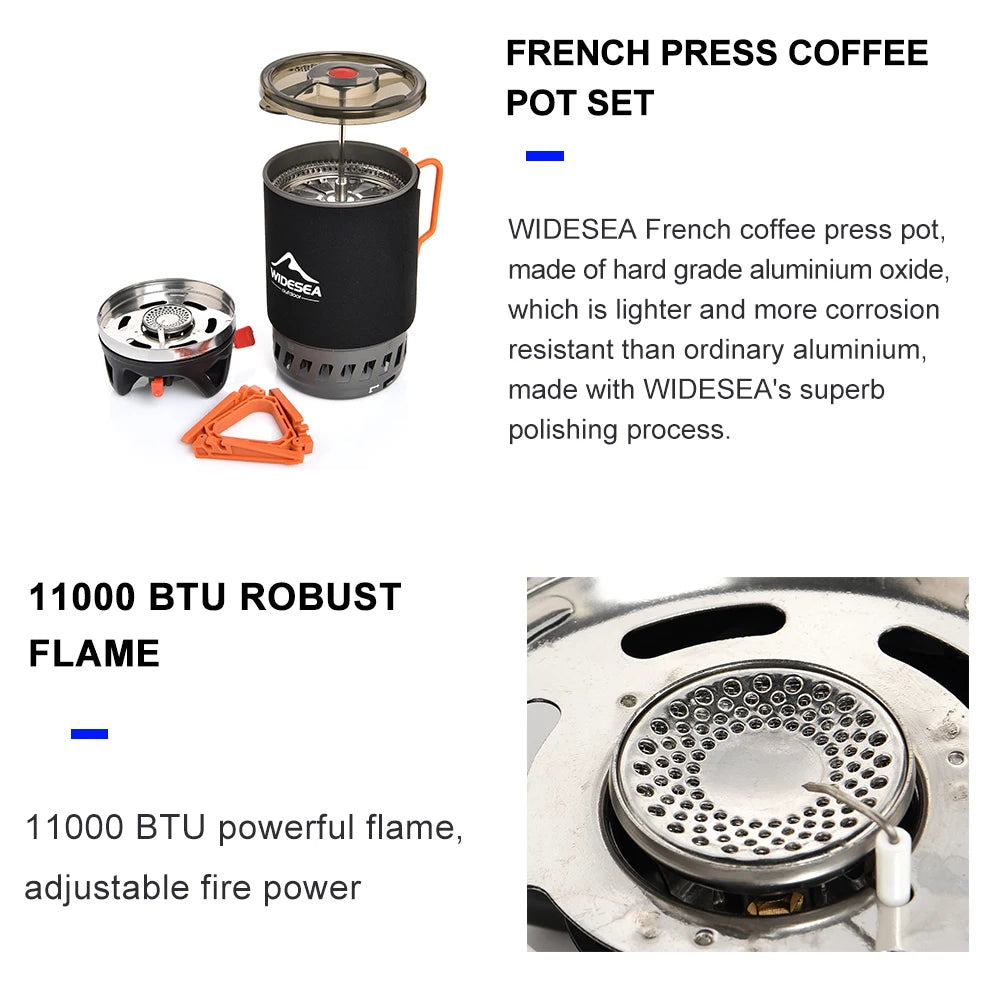 Widesea Camp Cooking System, Outdoor Gas Stove Burner Tourist Coffee Pot Cup Cookware