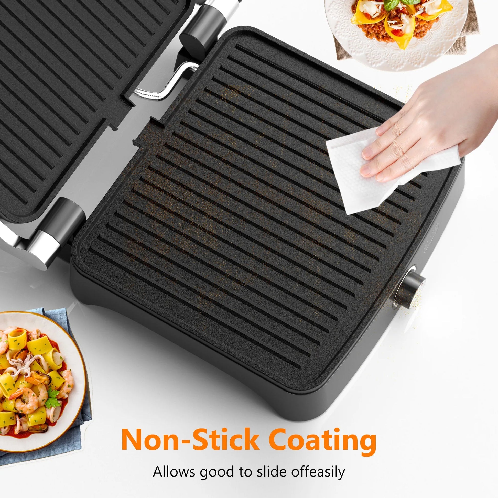 Panini Press Grill with Temperature Setting, 4 Slice Non-stick Grill - Our Families Kitchen