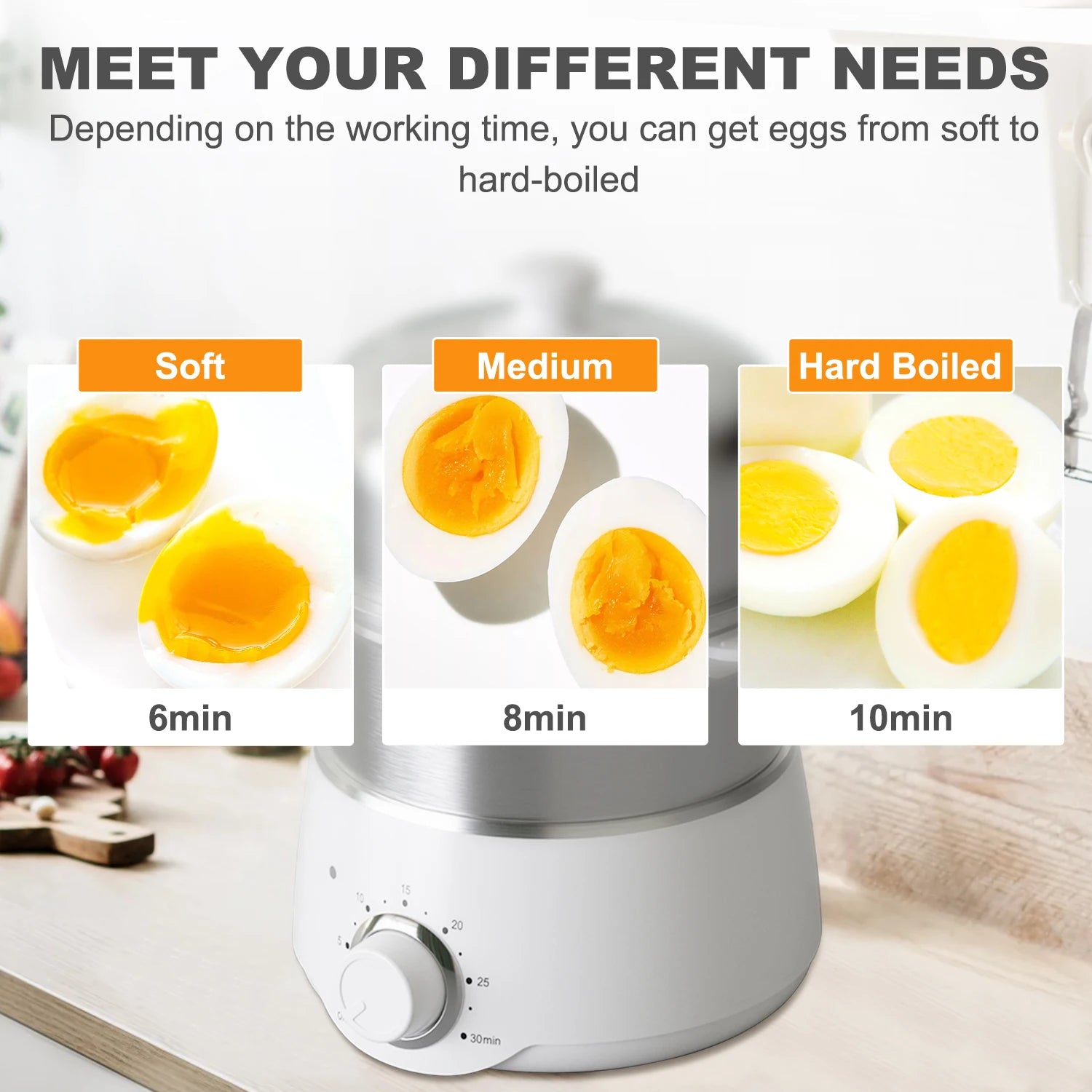 Egg Cooker -14-Egg Capacity Electric Stainless Steel Egg Cooker with 30-Min Timer and Auto Shut-Off - Our Families Kitchen