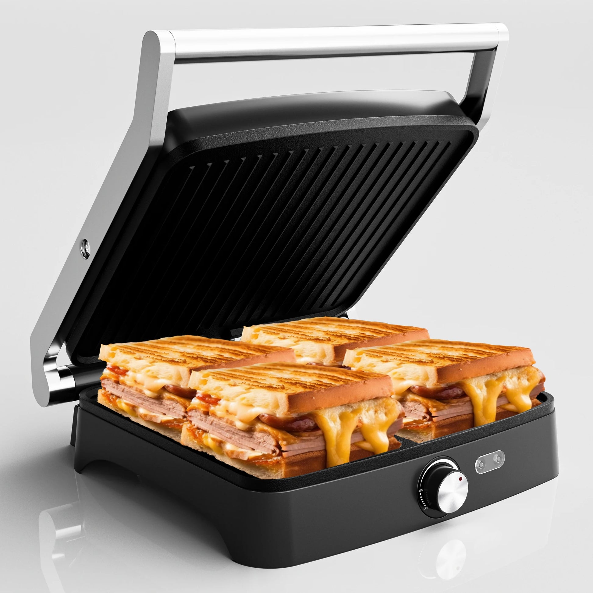 Panini Press Grill with Temperature Setting, 4 Slice Non-stick Grill - Our Families Kitchen