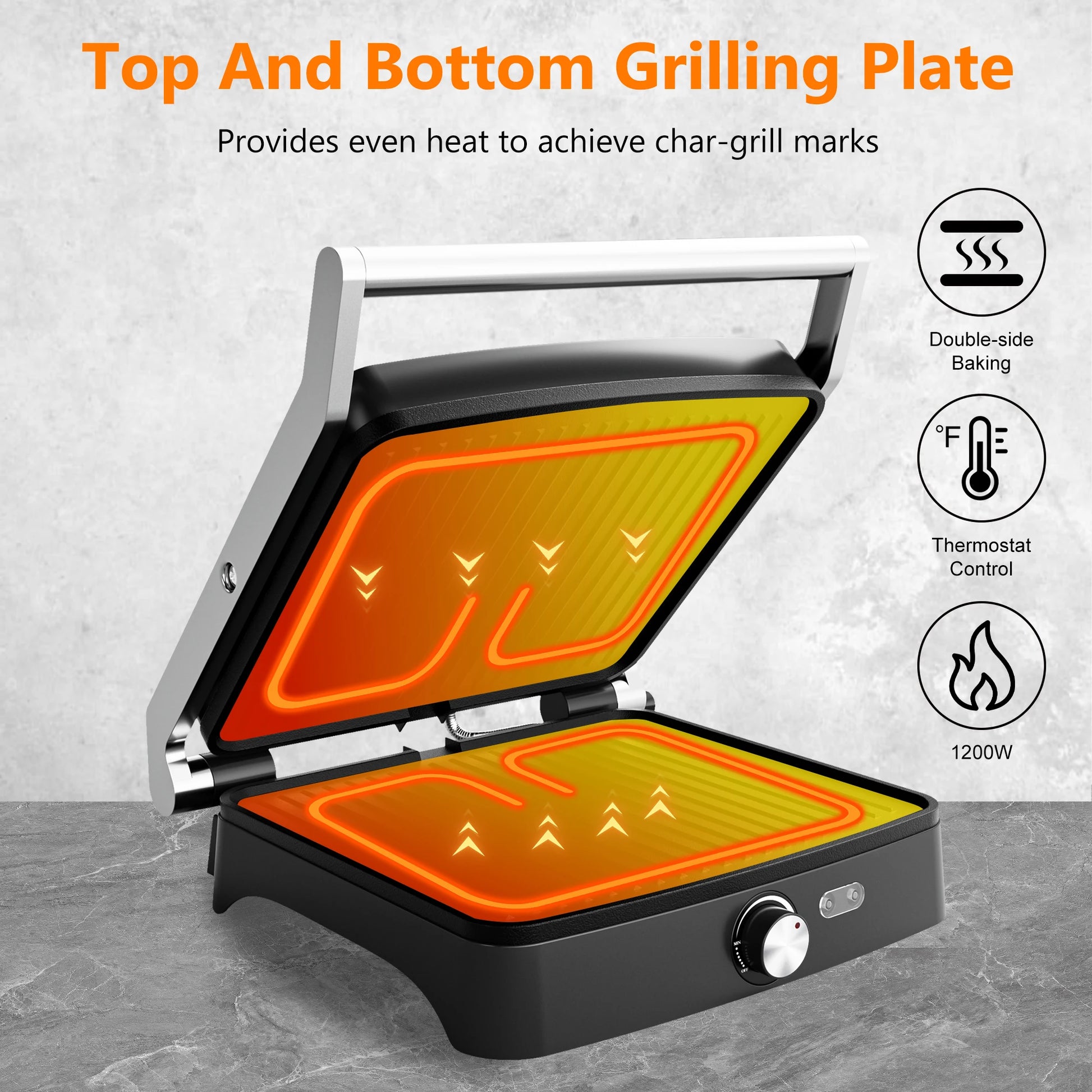 Panini Press Grill with Temperature Setting, 4 Slice Non-stick Grill - Our Families Kitchen