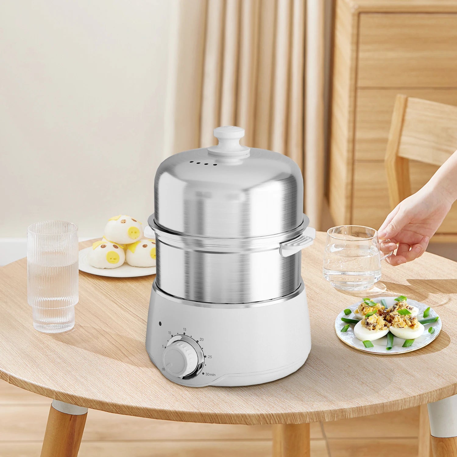 Egg Cooker -14-Egg Capacity Electric Stainless Steel Egg Cooker with 30-Min Timer and Auto Shut-Off - Our Families Kitchen