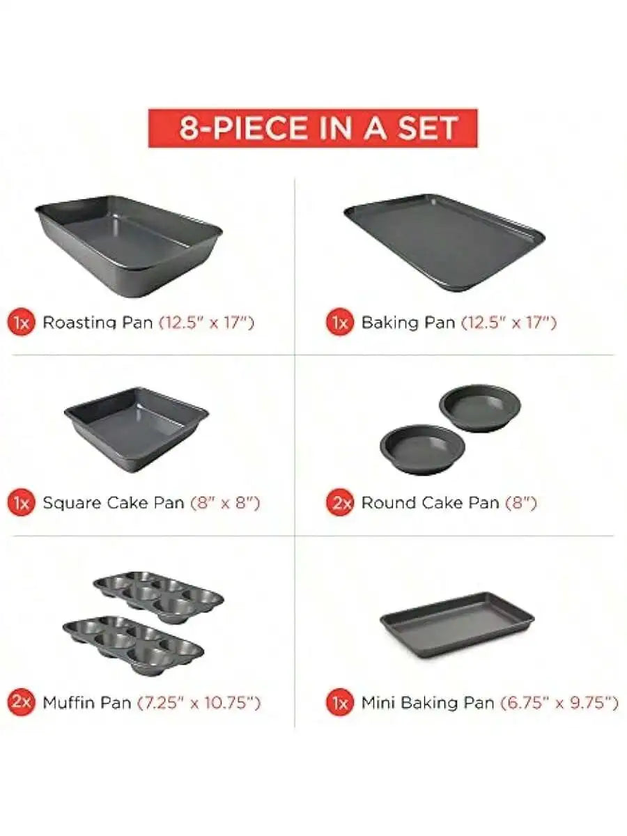 Elbee Home Set of 8 Durable Non-Stick Carbon Steel Baking Bricks for Easy Storage