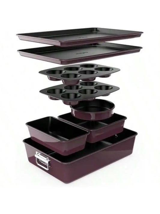 NutriChef 8-Piece Nonstick Stackable Bakeware Set, Non-Stick Coating 450°F Oven