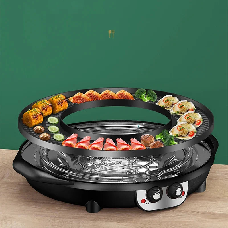 3 in 1 Electric Hot Pot BBQ Grill 2300W Multifunction Portable Non-Stick Split Pot
