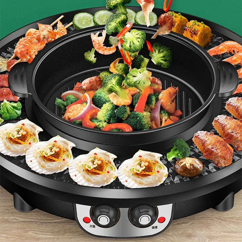 3 in 1 Electric Hot Pot BBQ Grill 2300W Multifunction Portable Non-Stick Split Pot