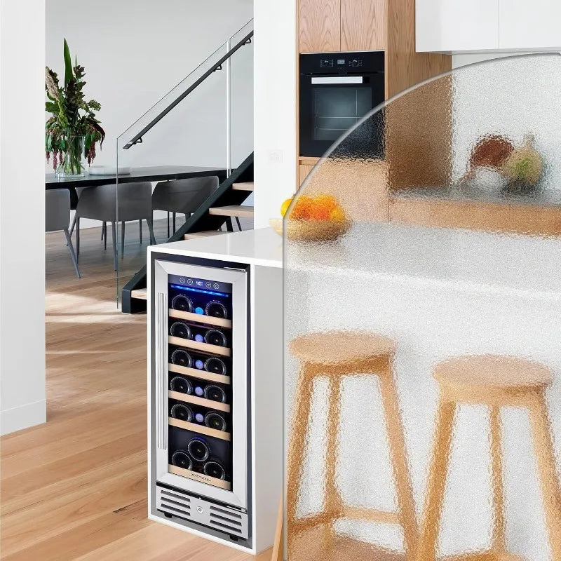 18 Bottle - 12 inch Wine Cooler Refrigerator, Built-in or Freestanding, with Stainless Steel & Double-Layer Tempered Glass Door