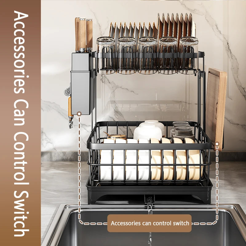 1 Or 2-Tier Space-Saving Kitchen Dish Drying Rack, Multifunctional, Rustproof, With Drainboard