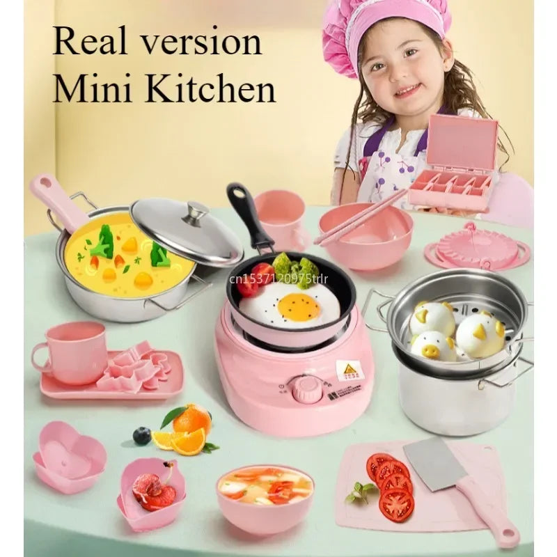 kids Mini Kitchen Items Real Cooked Family Toy Set, Kitchen Accessories