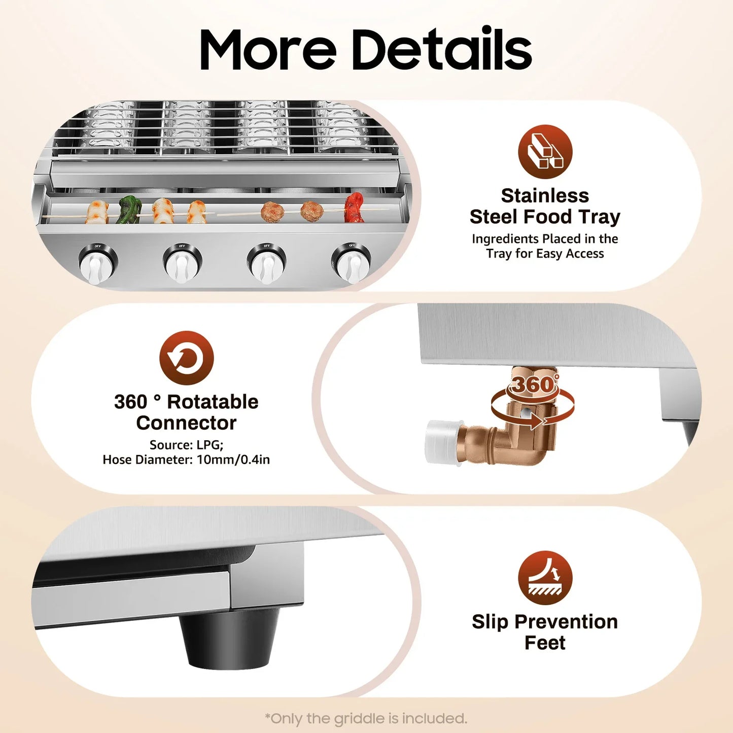 Garden BBQ Grill  4 Burner LPG Gas Grill Adjustable Height with Removable Net Commercial Barbecue Grills