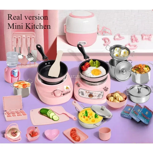 kids Mini Kitchen Items Real Cooked Family Toy Set, Kitchen Accessories
