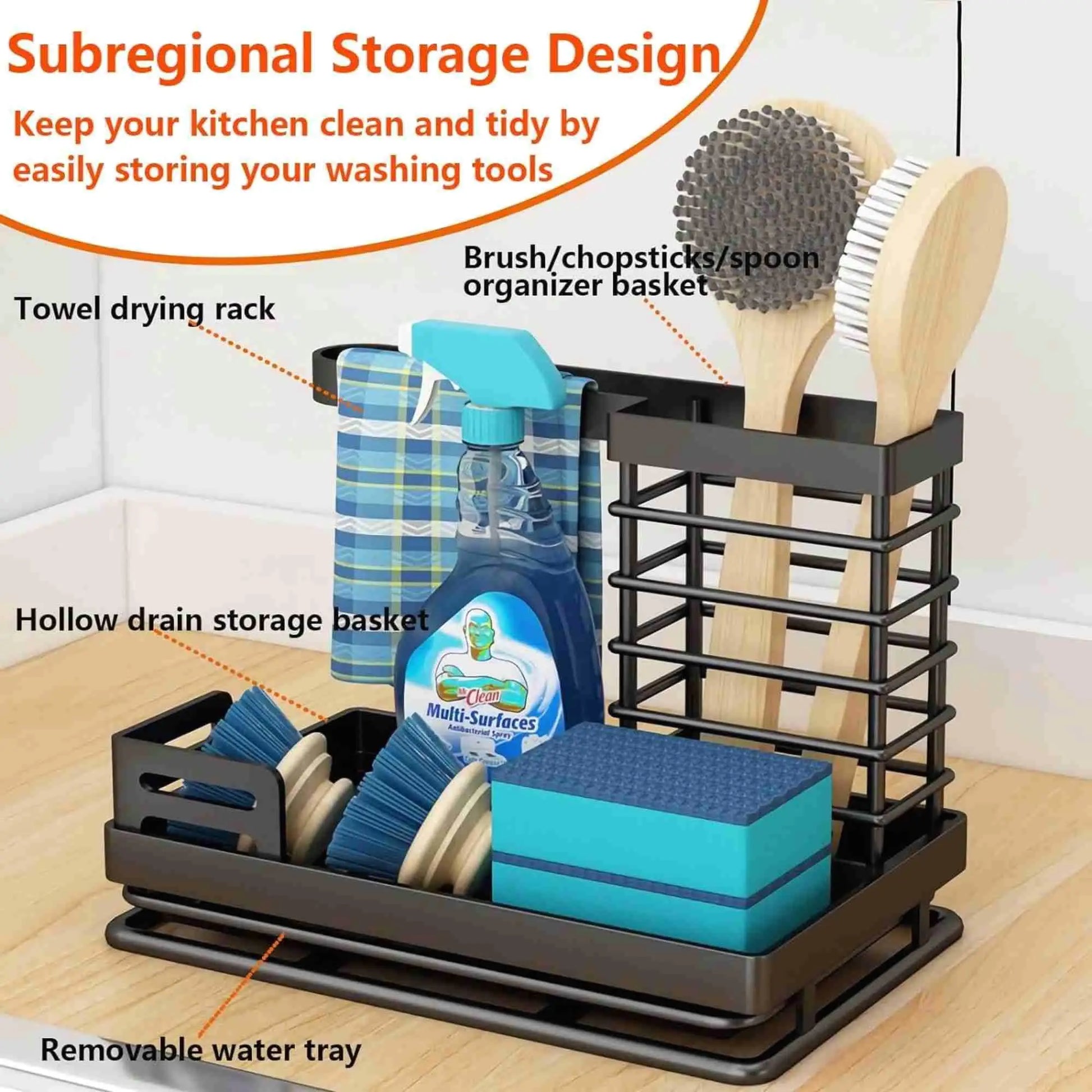 Stainless Steel for kitchen Sink Caddy Organizer for Clean Countertops - Our Families Kitchen