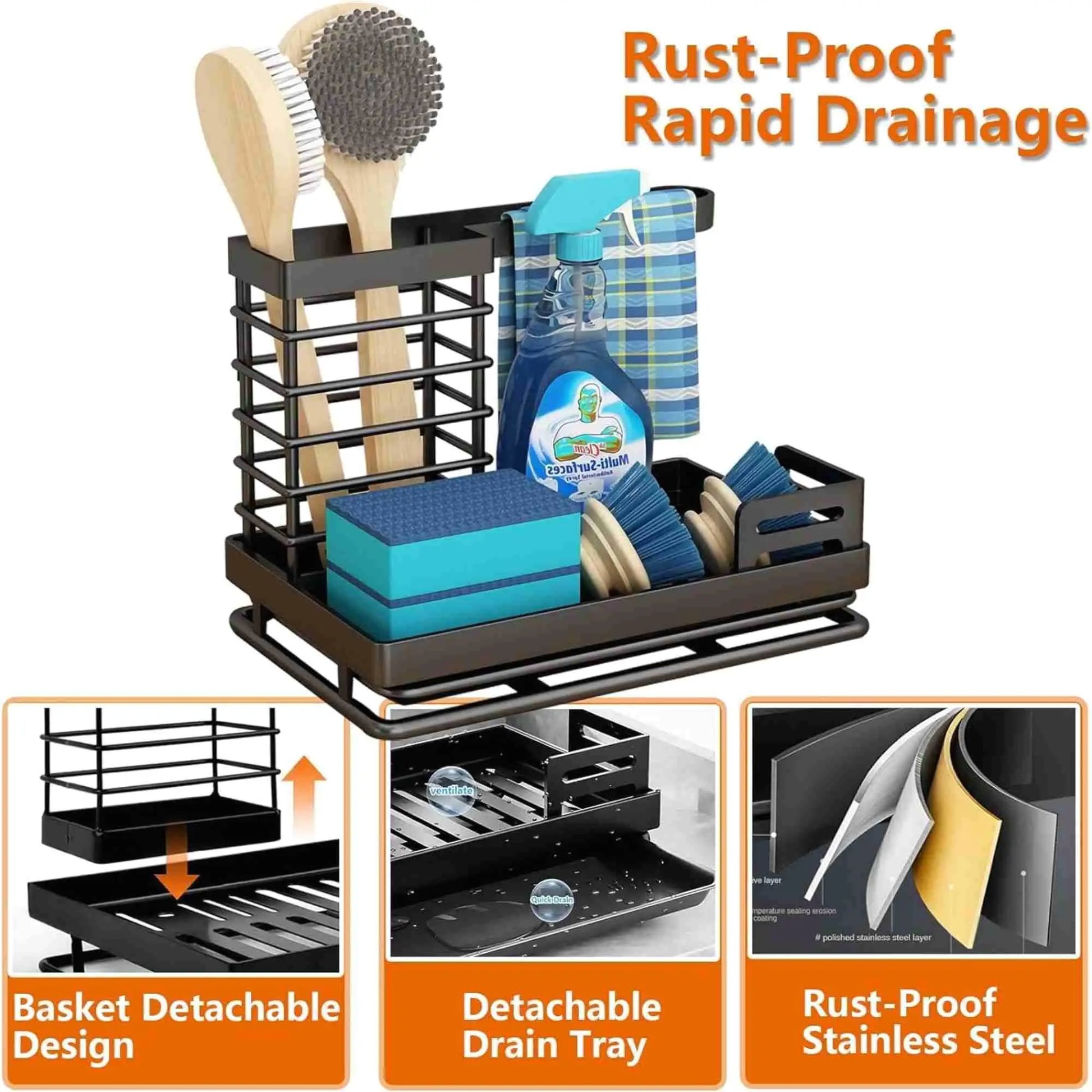 Stainless Steel for kitchen Sink Caddy Organizer for Clean Countertops - Our Families Kitchen