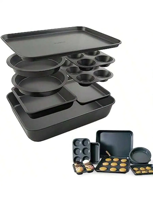 Elbee Home Set of 8 Durable Non-Stick Carbon Steel Baking Bricks for Easy Storage