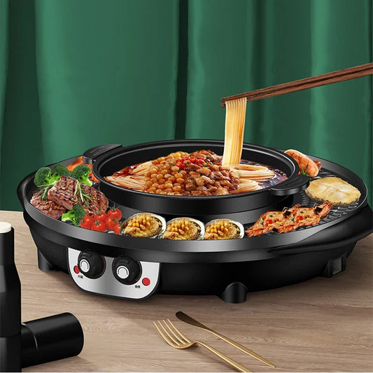 3 in 1 Electric Hot Pot BBQ Grill 2300W Multifunction Portable Non-Stick Split Pot