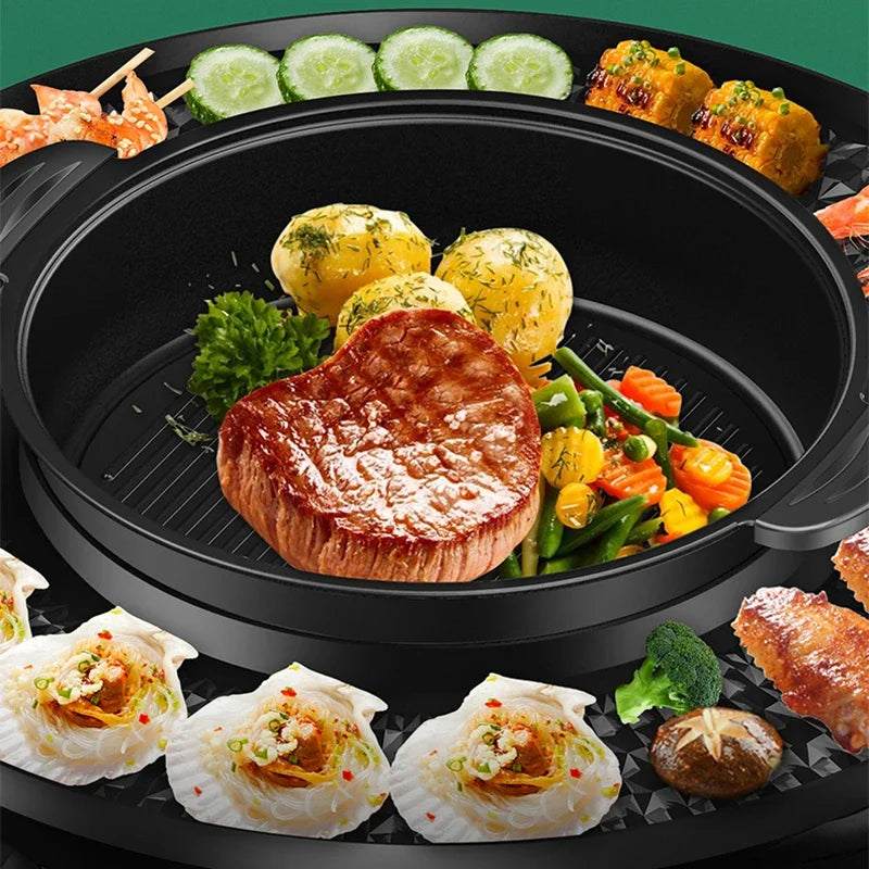 3 in 1 Electric Hot Pot BBQ Grill 2300W Multifunction Portable Non-Stick Split Pot