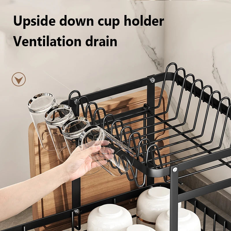 1 Or 2-Tier Space-Saving Kitchen Dish Drying Rack, Multifunctional, Rustproof, With Drainboard
