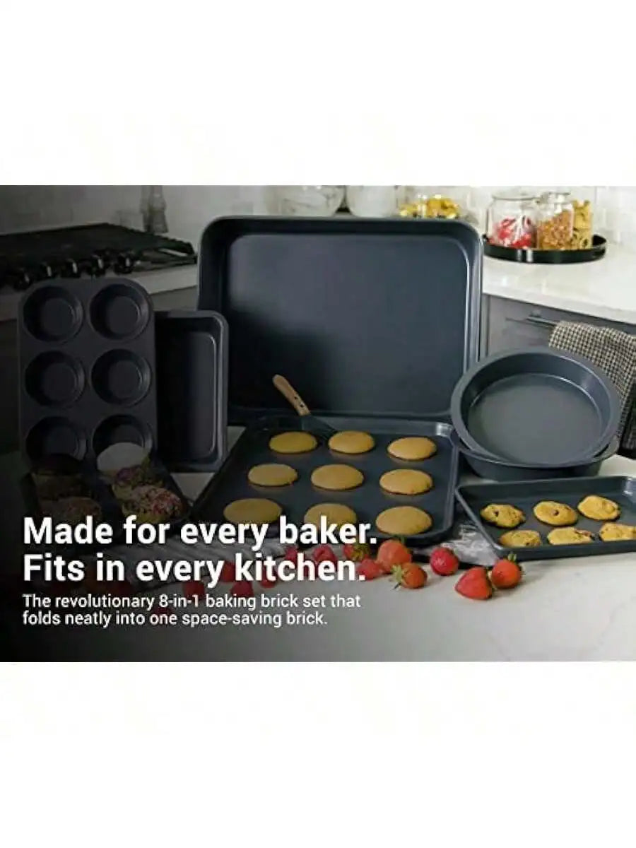 Elbee Home Set of 8 Durable Non-Stick Carbon Steel Baking Bricks for Easy Storage