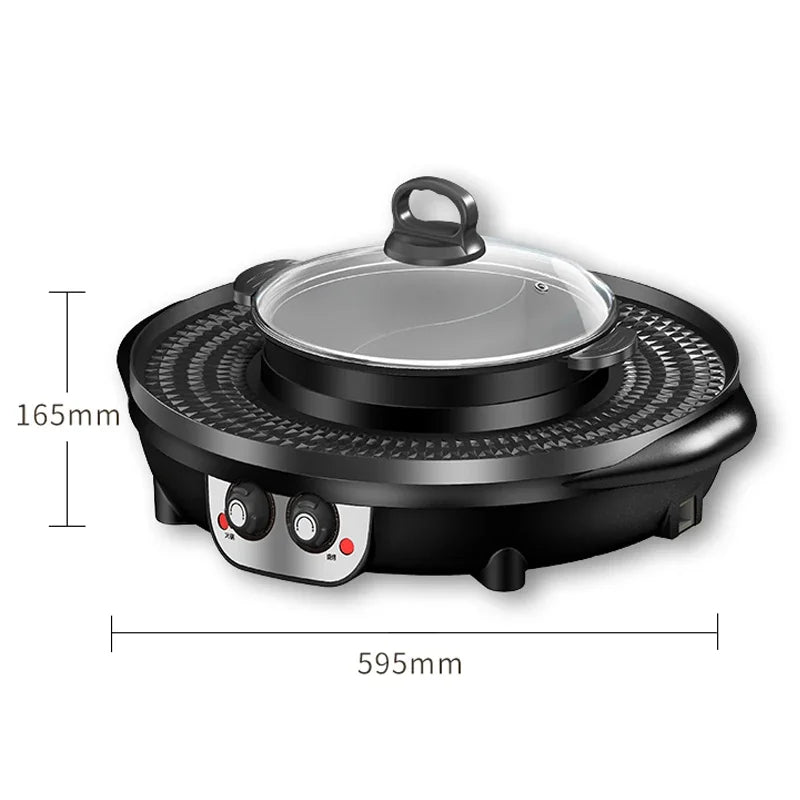 3 in 1 Electric Hot Pot BBQ Grill 2300W Multifunction Portable Non-Stick Split Pot