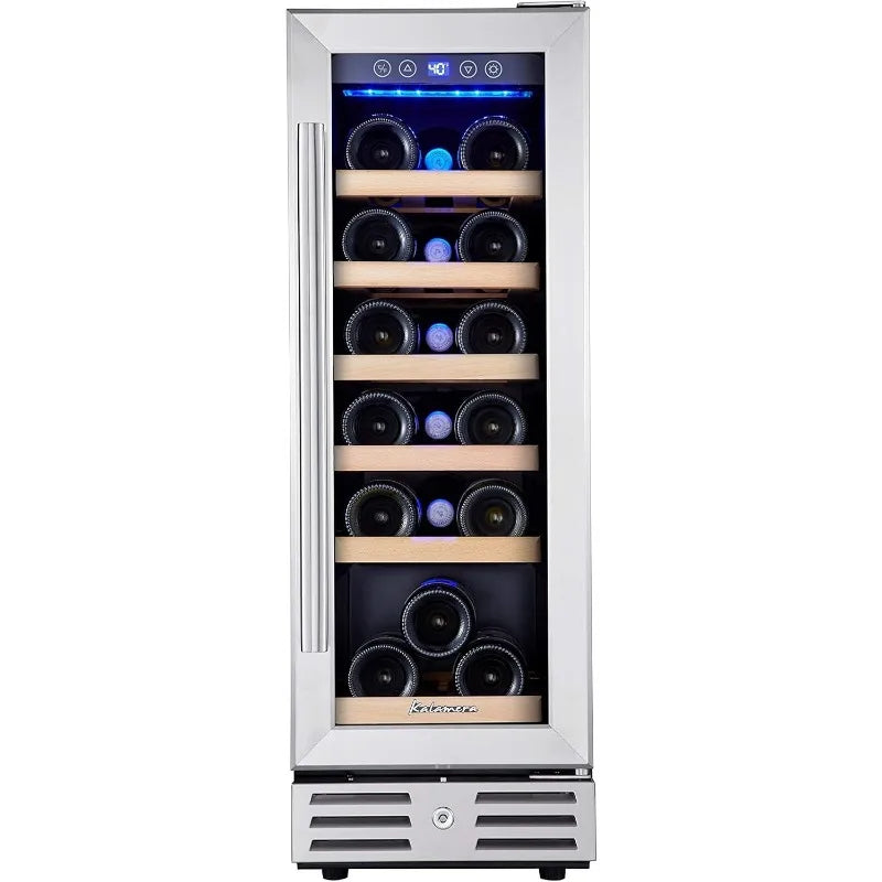 18 Bottle - 12 inch Wine Cooler Refrigerator, Built-in or Freestanding, with Stainless Steel & Double-Layer Tempered Glass Door