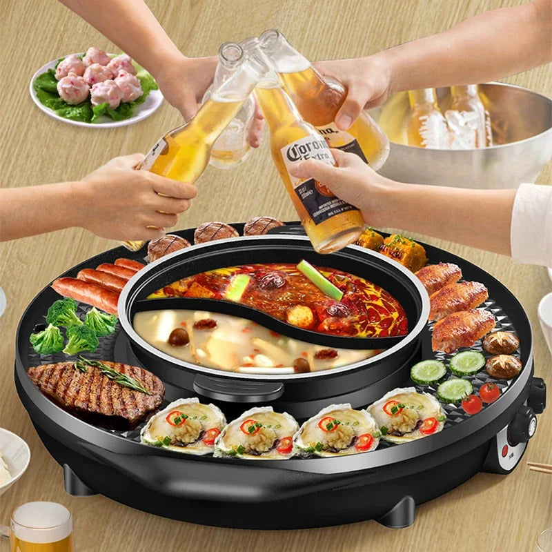 3 in 1 Electric Hot Pot BBQ Grill 2300W Multifunction Portable Non-Stick Split Pot