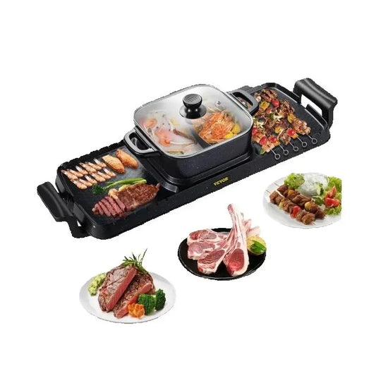 SucceBuy 2in1 Electric BBQ Pan Grill Hot Pot Multifunction Home Portable Smokeless Nonstick Detachable Hot Pot Barbecue Plate